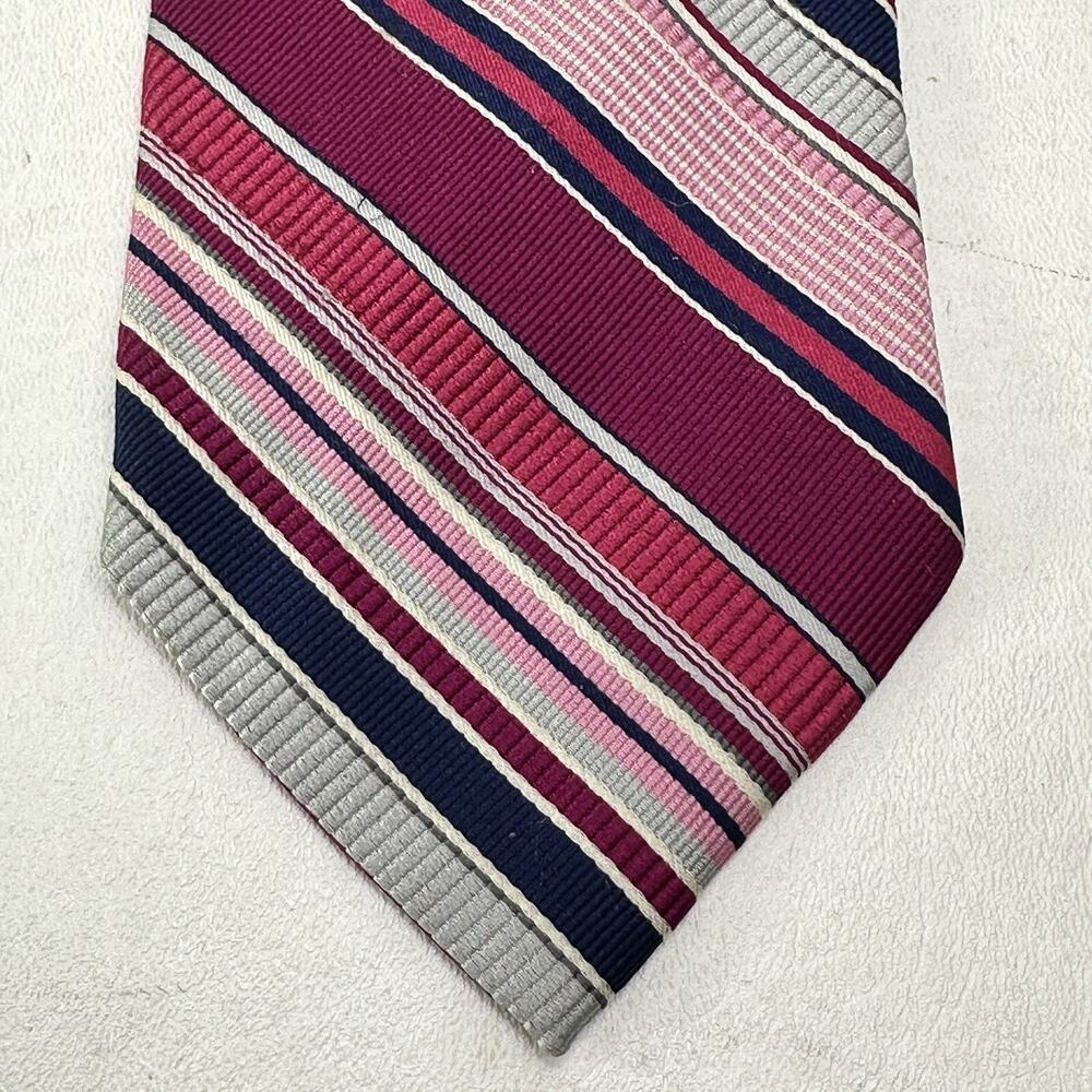 Nordstrom Tie Mens 58 in Silk Cranberry Red Gray Black Diagonal Striped Wide